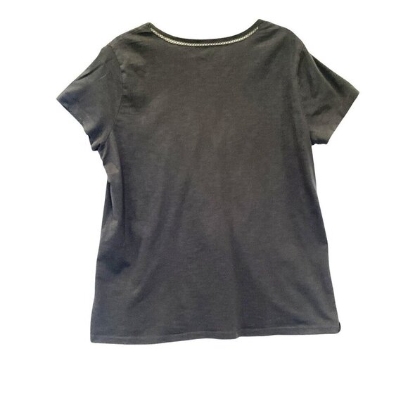 Eddie Bauer V-Neck Tee Women's Sz XL Dark Gray Lattice Trim Cotton Short Sleeve - Picture 6 of 10